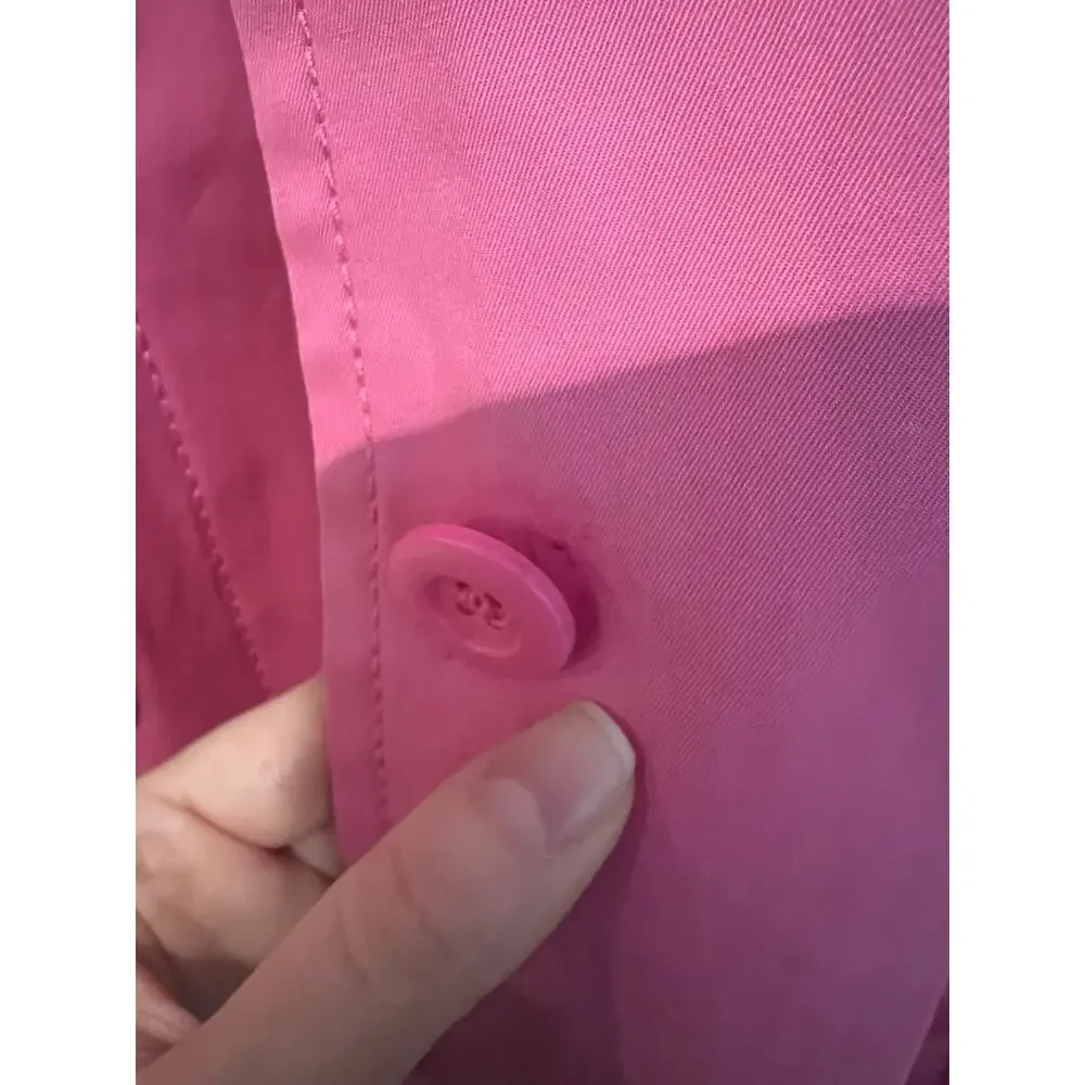 Max Mara Weekend Barbie Bubblegum Pink Belted Button Up Trench Coat Lined Size 8